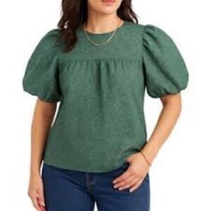 JessaKae Forest Green Puff Sleeve Blouse